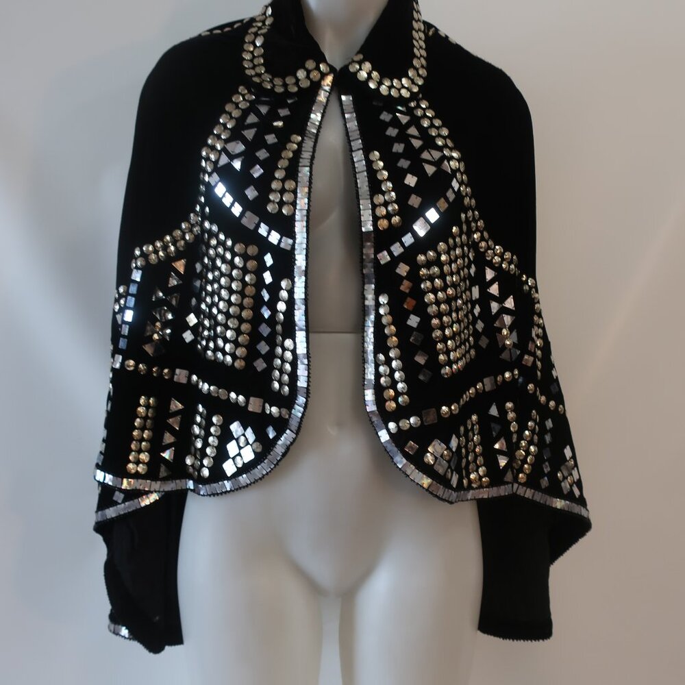 NWT Tina Demel Black Velvet Mirrored Embellished Peter Pan Collar Capelet OS - Picture 10 of 14